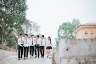 Group of High School Students Walking Outdoors
