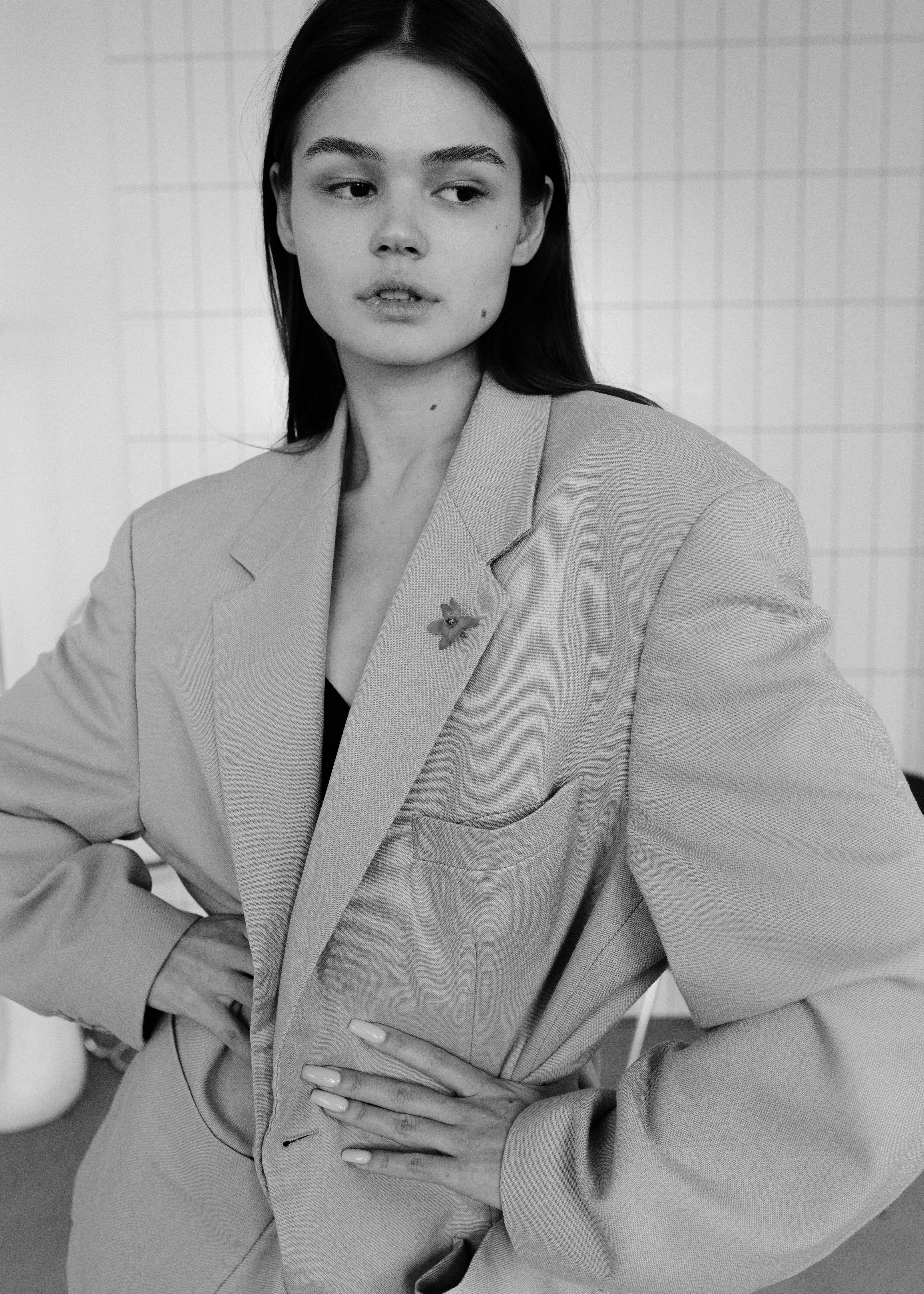 Elegant Black-and-White Portrait of Woman in Blazer · Free Stock Photo