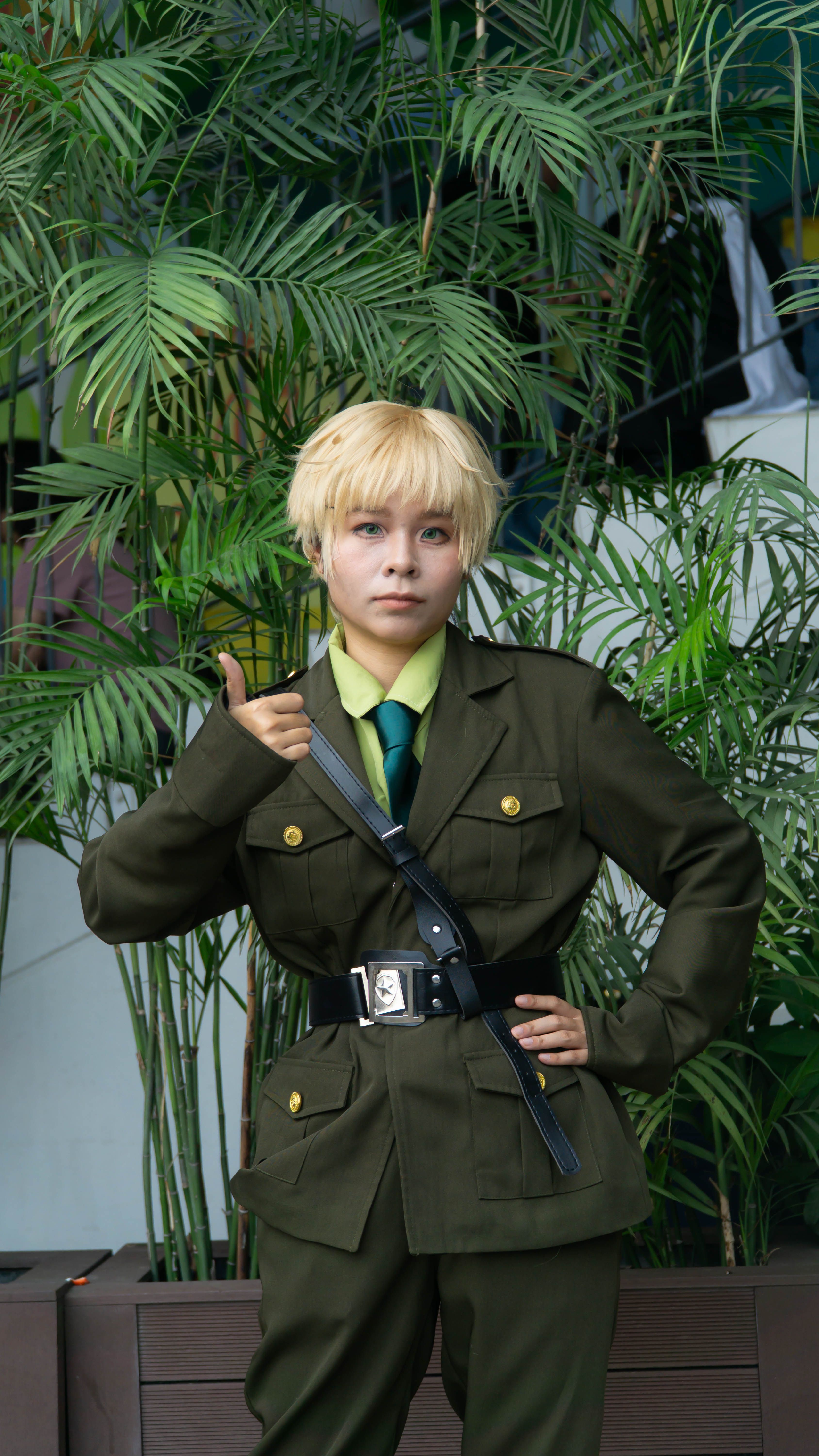 Young Person in Military Style Costume at Event