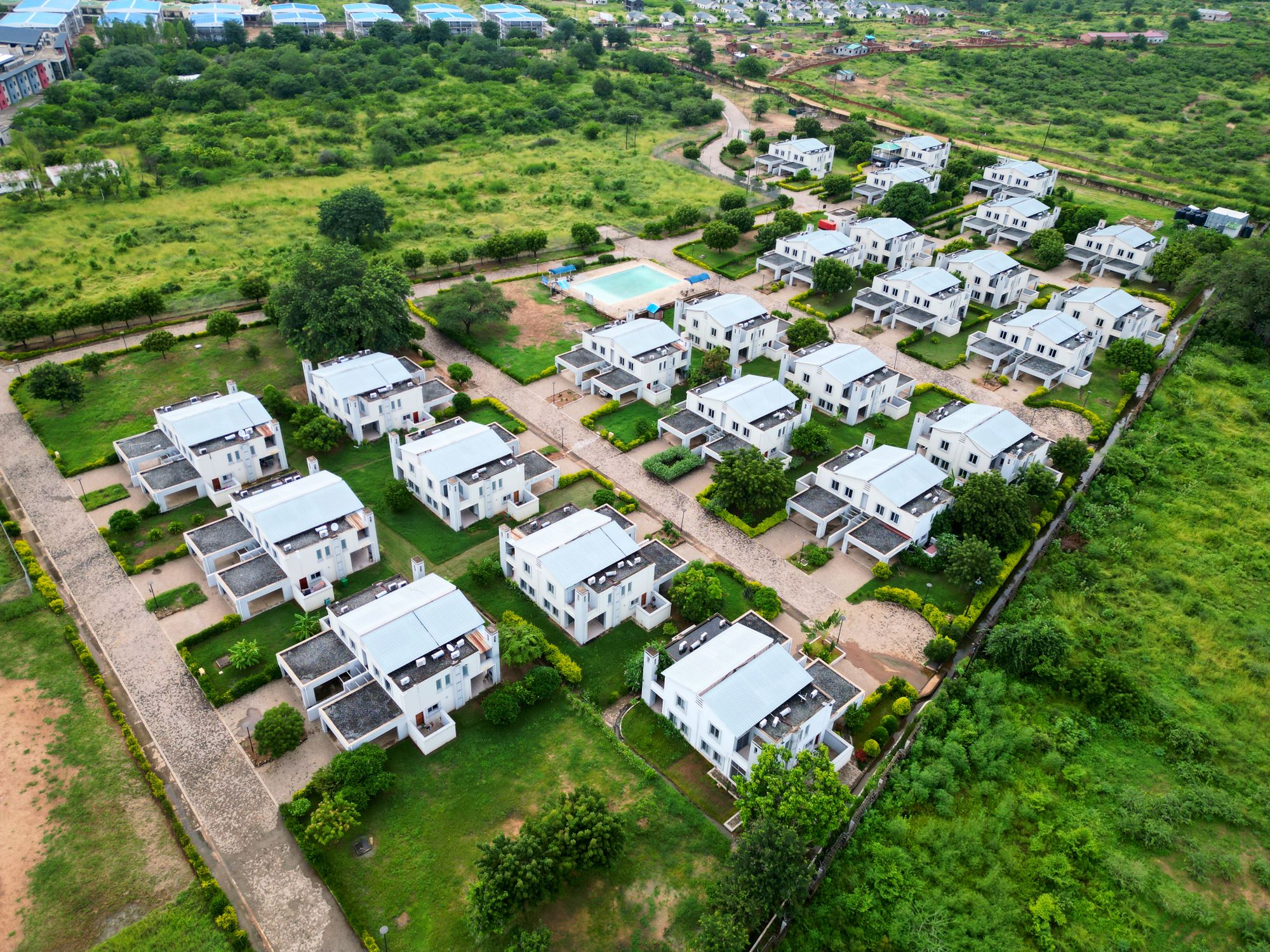Aerial view of a modern master-planned township development