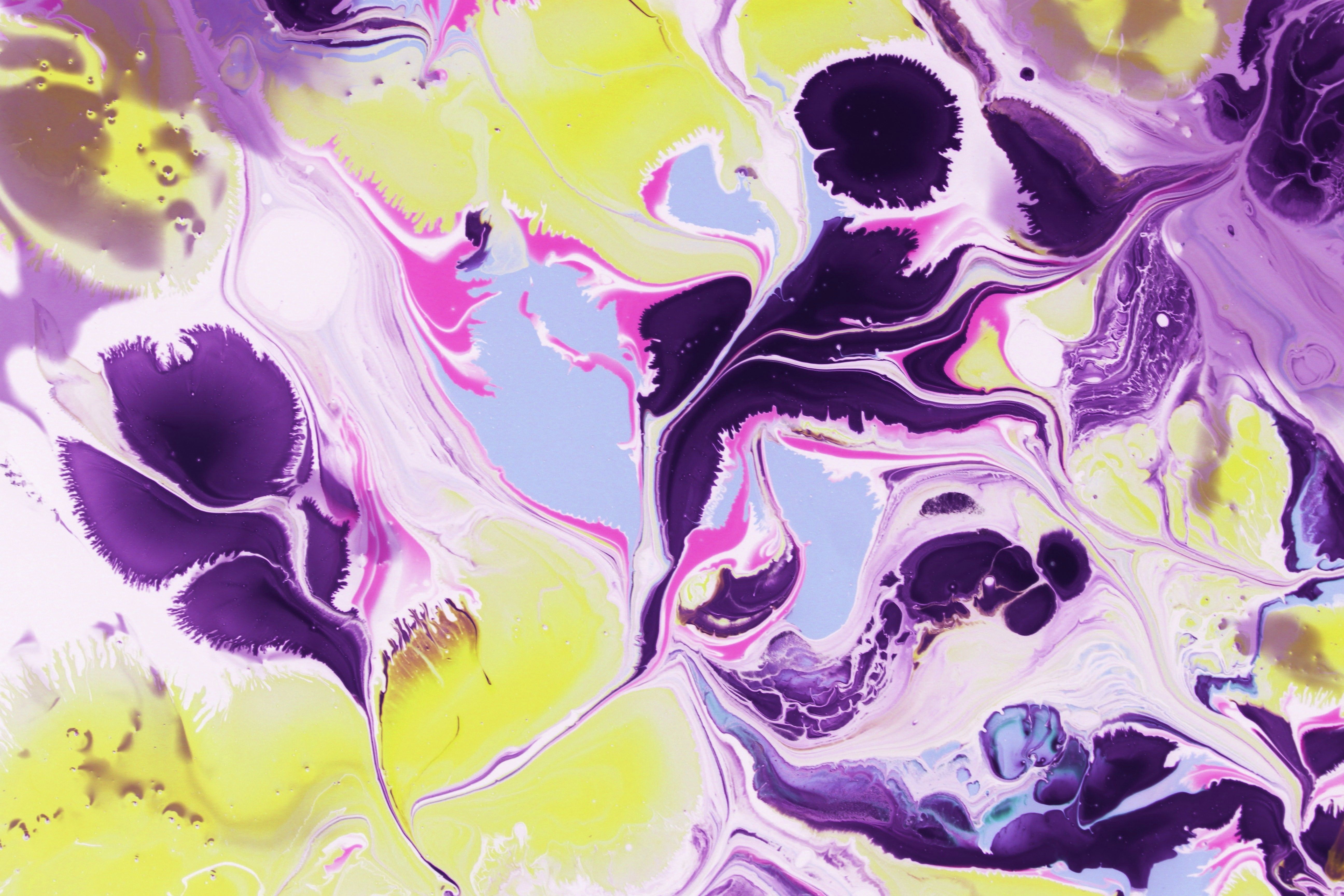 Vibrant Abstract Fluid Art in Purple and Yellow · Free Stock Photo