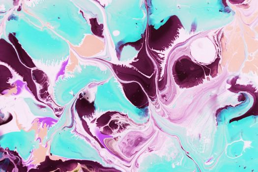 Dynamic abstract artwork featuring vivid turquoise and mauve fluid patterns.