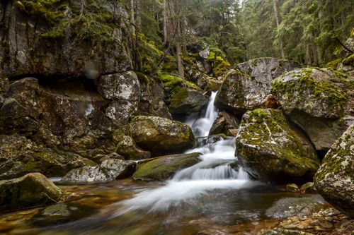 Free Discover the tranquil beauty of a forest waterfall in Hunedoara, Romania. Stock Photo