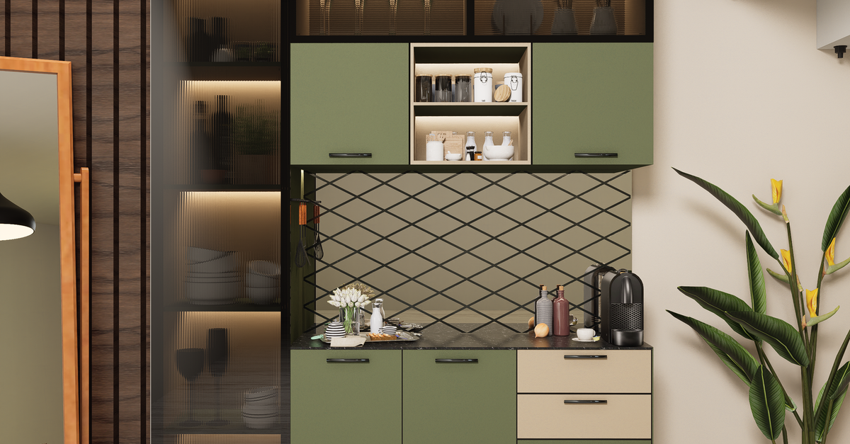 Modern Kitchen Interior with Green Cabinets · Free Stock Photo