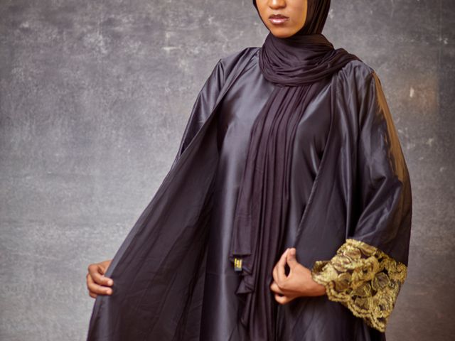 Portrait of a woman in a detailed abaya, representing our abaya trading category