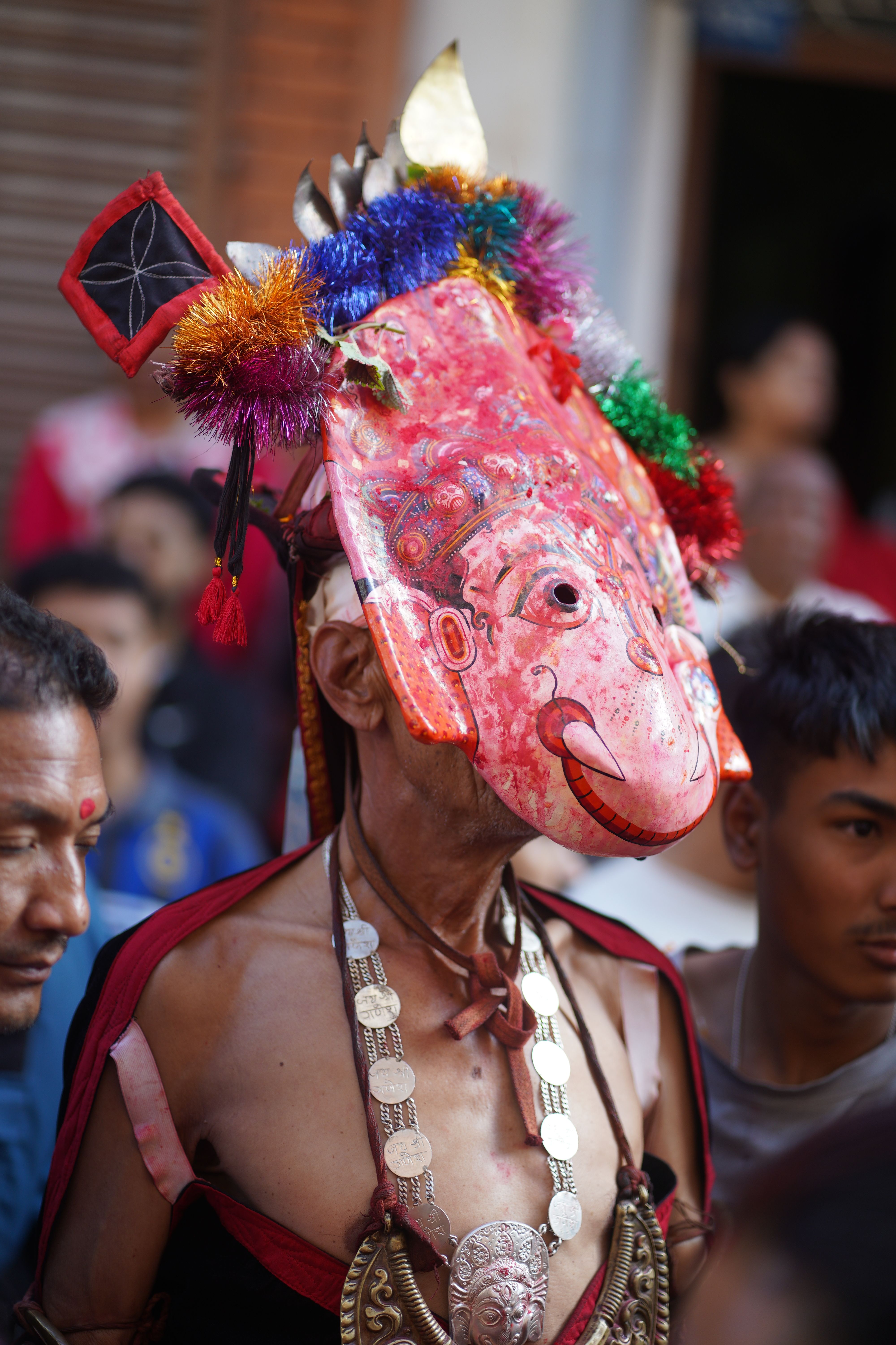 Vibrant celebration of the Nil Barahi Dance Festival in Madhyapur Thimi, Nepal, showcasing cultural heritage.