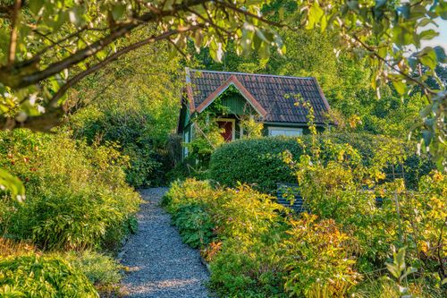 Free Picturesque cottage surrounded by lush greenery in Stockholm, Sweden. Stock Photo