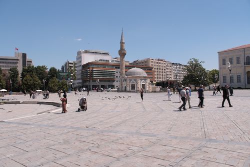 Free View of Konak Square in İzmir with the iconic clock tower and bustling activity. Stock Photo