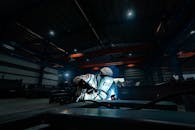 Industrial Welding in a Steel Fabrication Warehouse