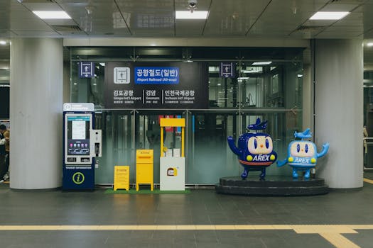 Entrance to AREX subway with Korean and English signage in Seoul.