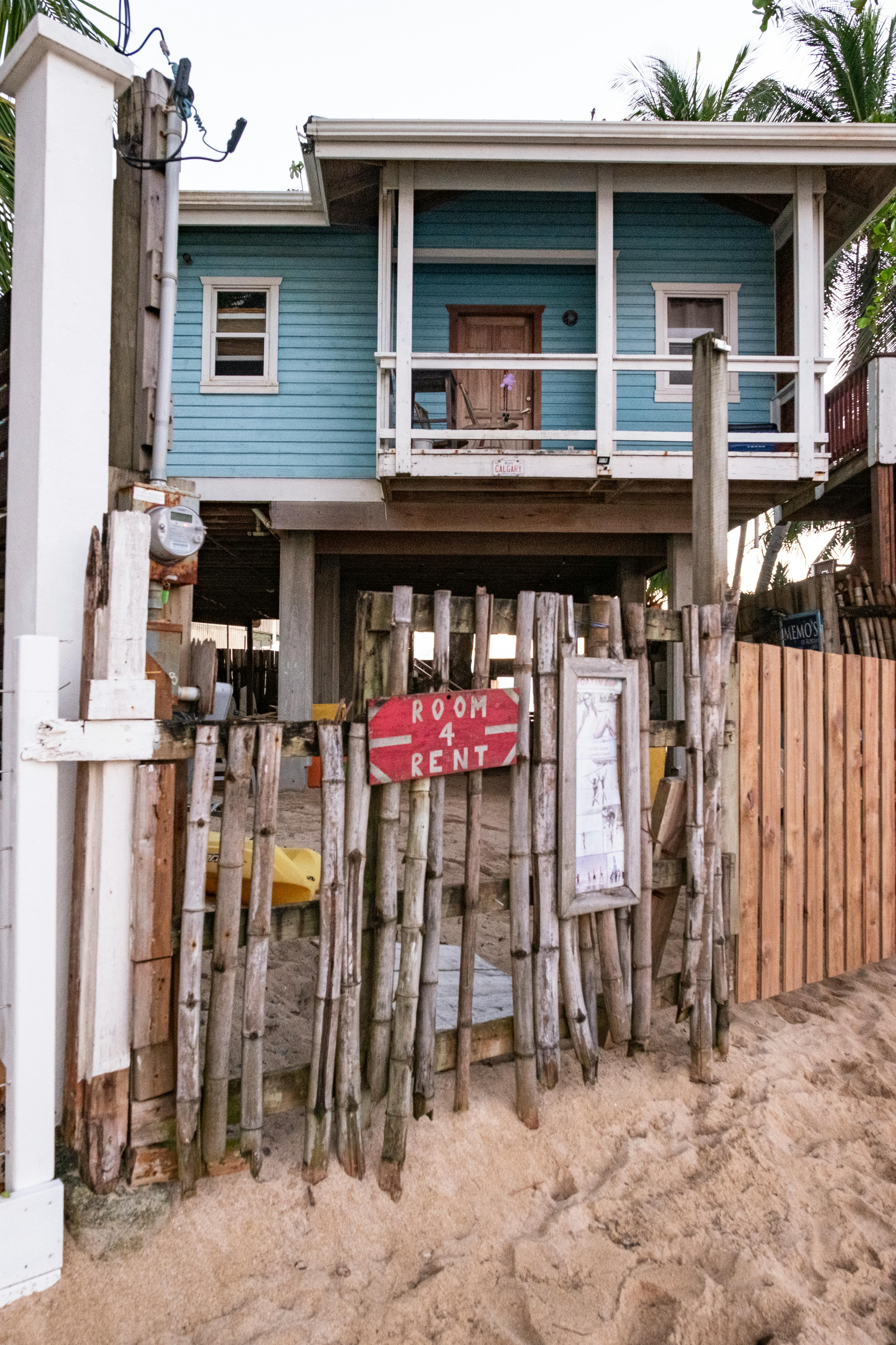 Rustic beachfront house with room for rent in Coxen Hole, Honduras.