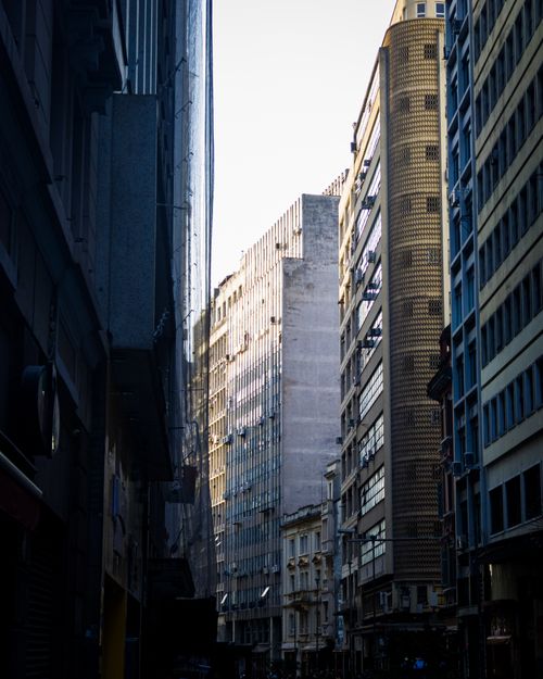 Free Street view in São Paulo's business area, showcasing tall buildings and architectural diversity. Stock Photo