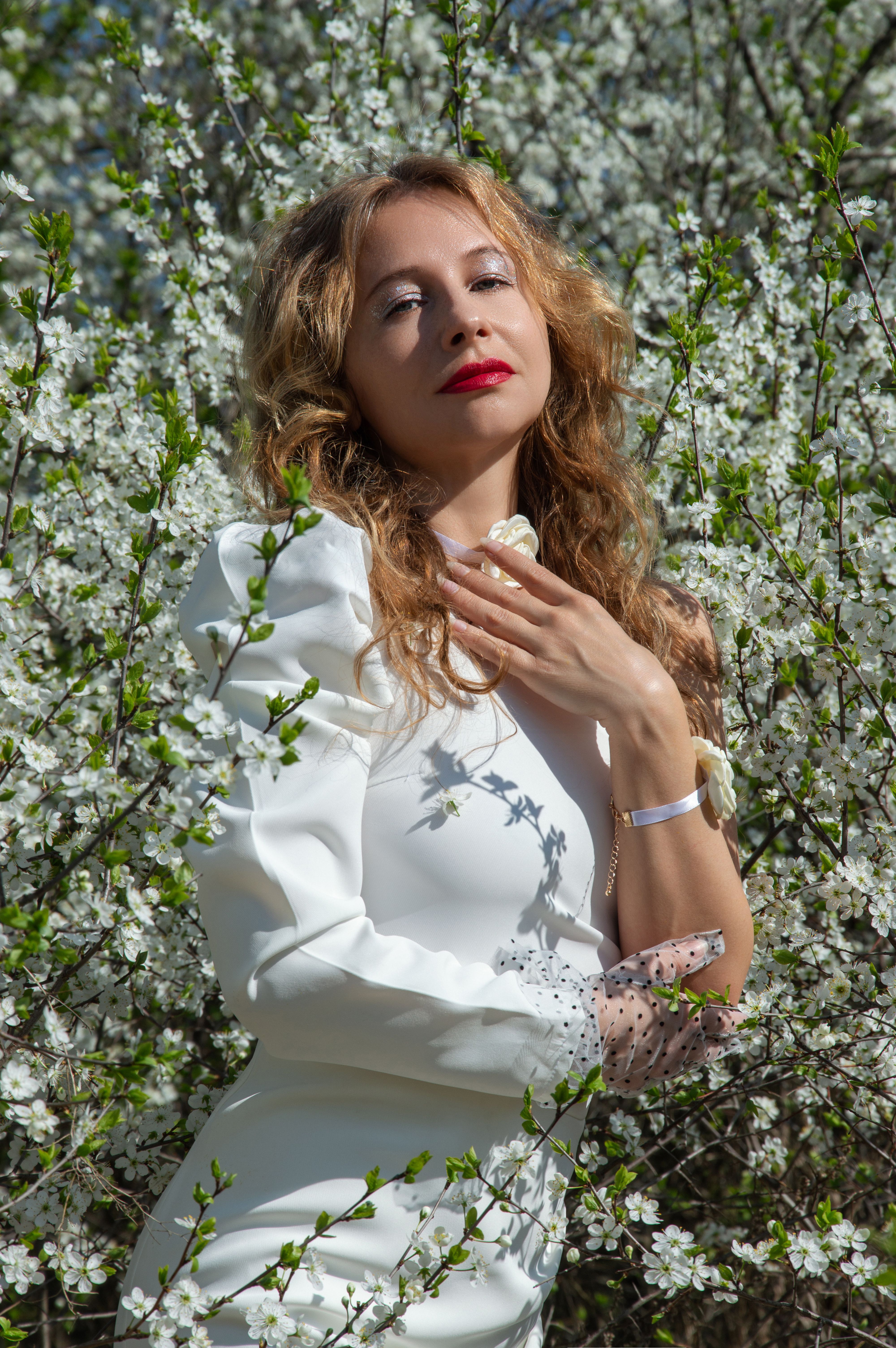 Elegant Woman Posing in Blooming Spring Garden · Free Stock Photo