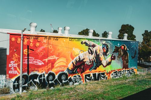 Free graffiti on a wall of Footscray school Stock Photo
