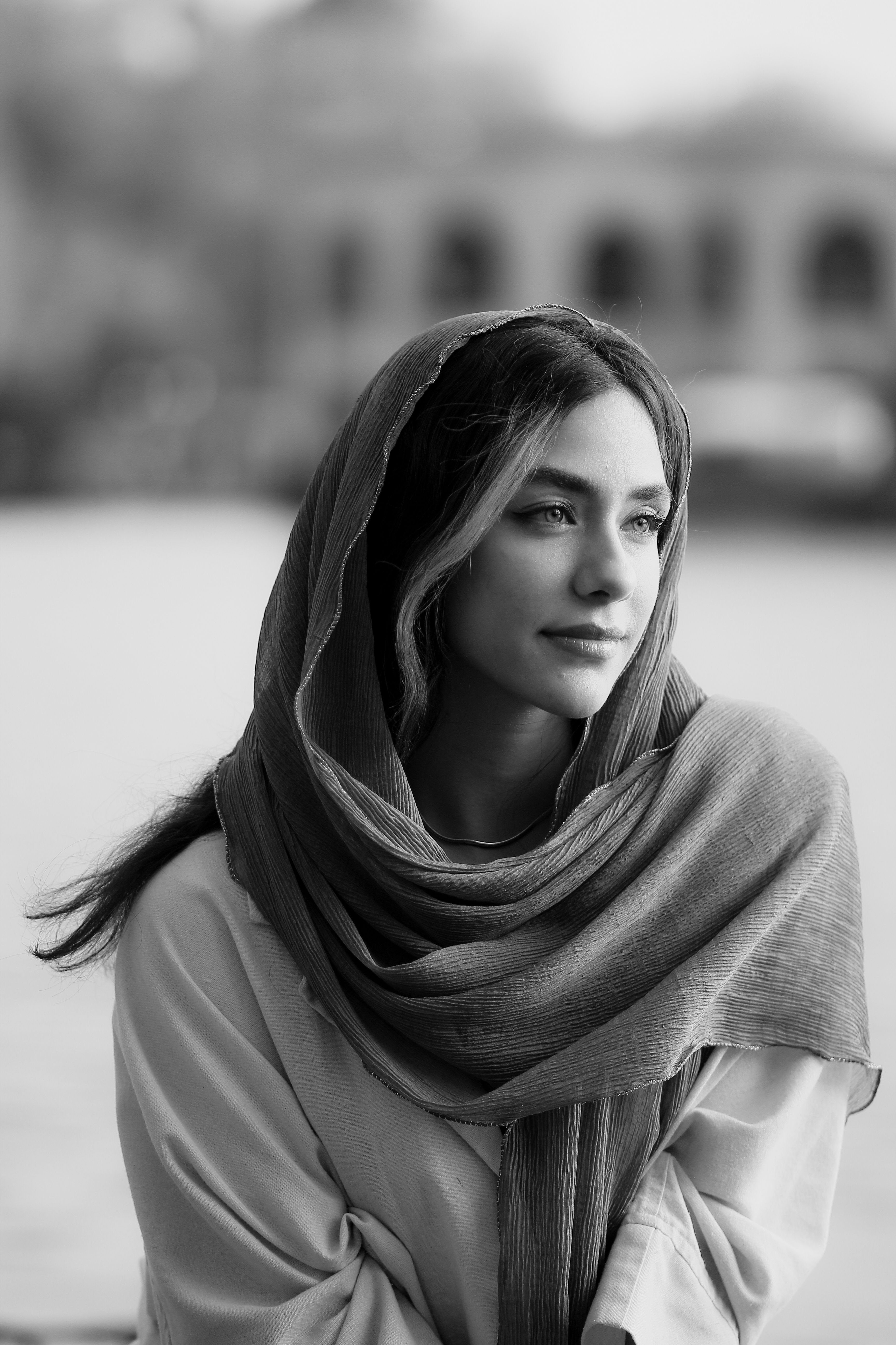 Elegant Black and White Portrait of Woman in Hijab · Free Stock Photo