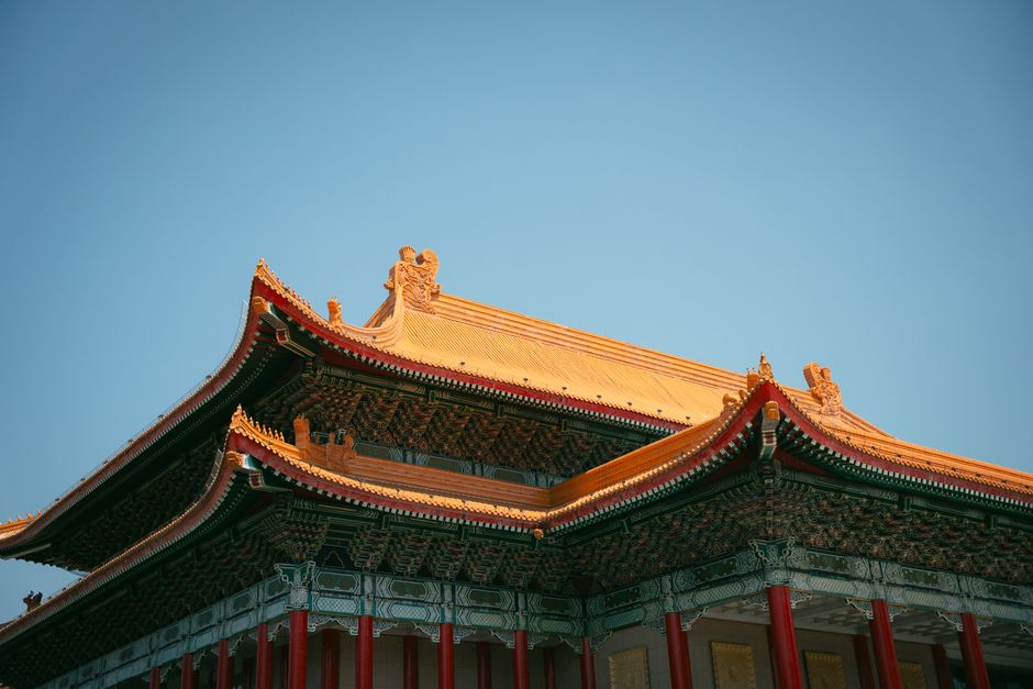 Ornate roof and intricate carvings of Longshan Temple in Taipei, Taiwan
