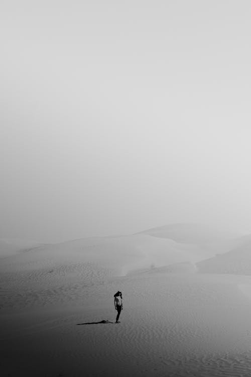 Free Monochrome Photo Of Person Standing On Desert Stock Photo