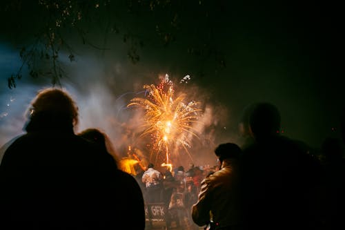 Free Crowd Watching Fireworks Display Stock Photo