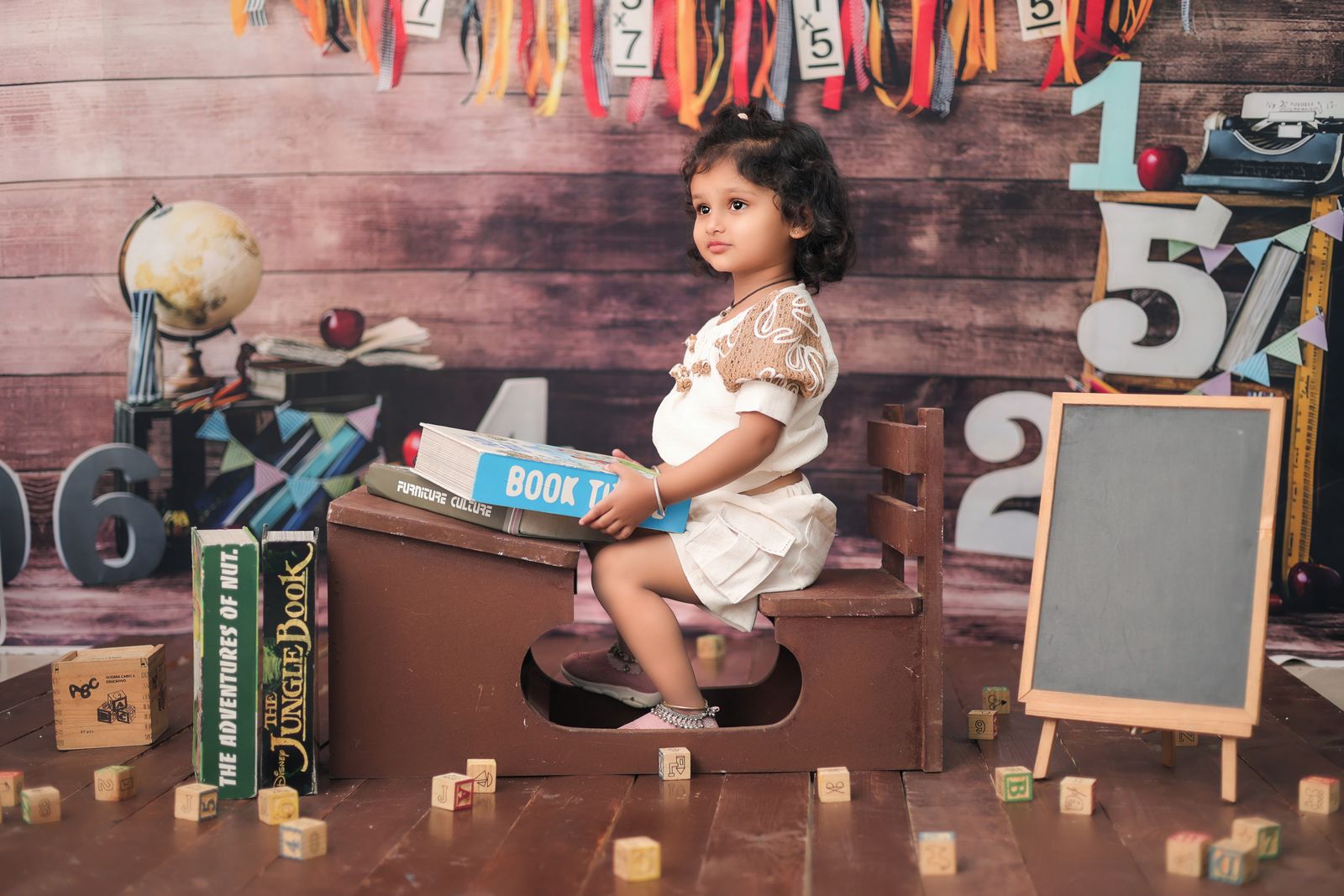 Indian child reading and learning independently