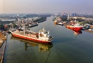 Aerial Photo of Cargo Ships on Pier