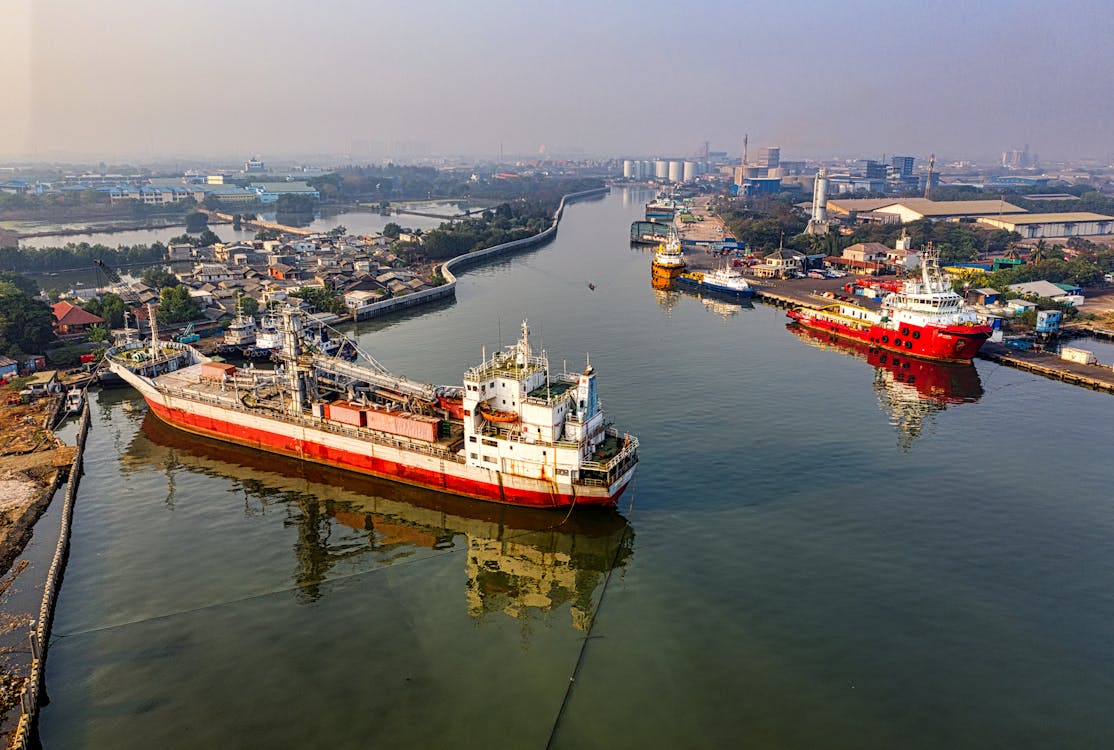 Aerial Photo of Cargo Ships on Pier