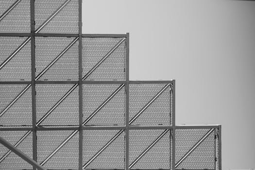 Minimalist architectural detail of a metallic structure in Rabat, Morocco.