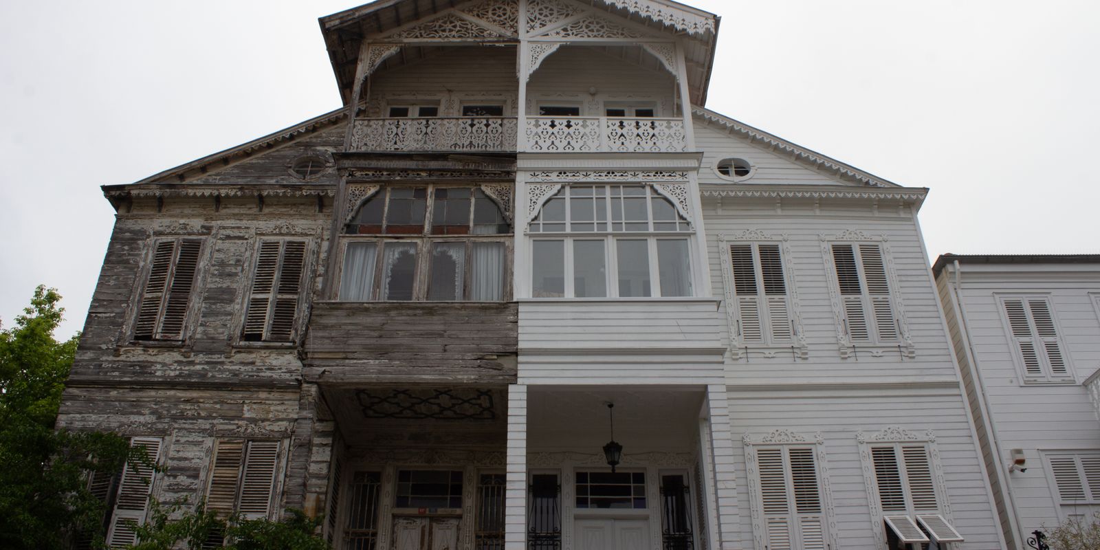 Intricately designed facade of a historic wooden house
