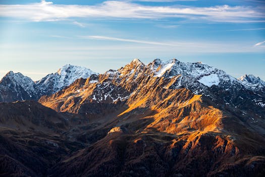 Stunning view of the snow-dusted mountains in Carinthia, Austria at sunrise.
