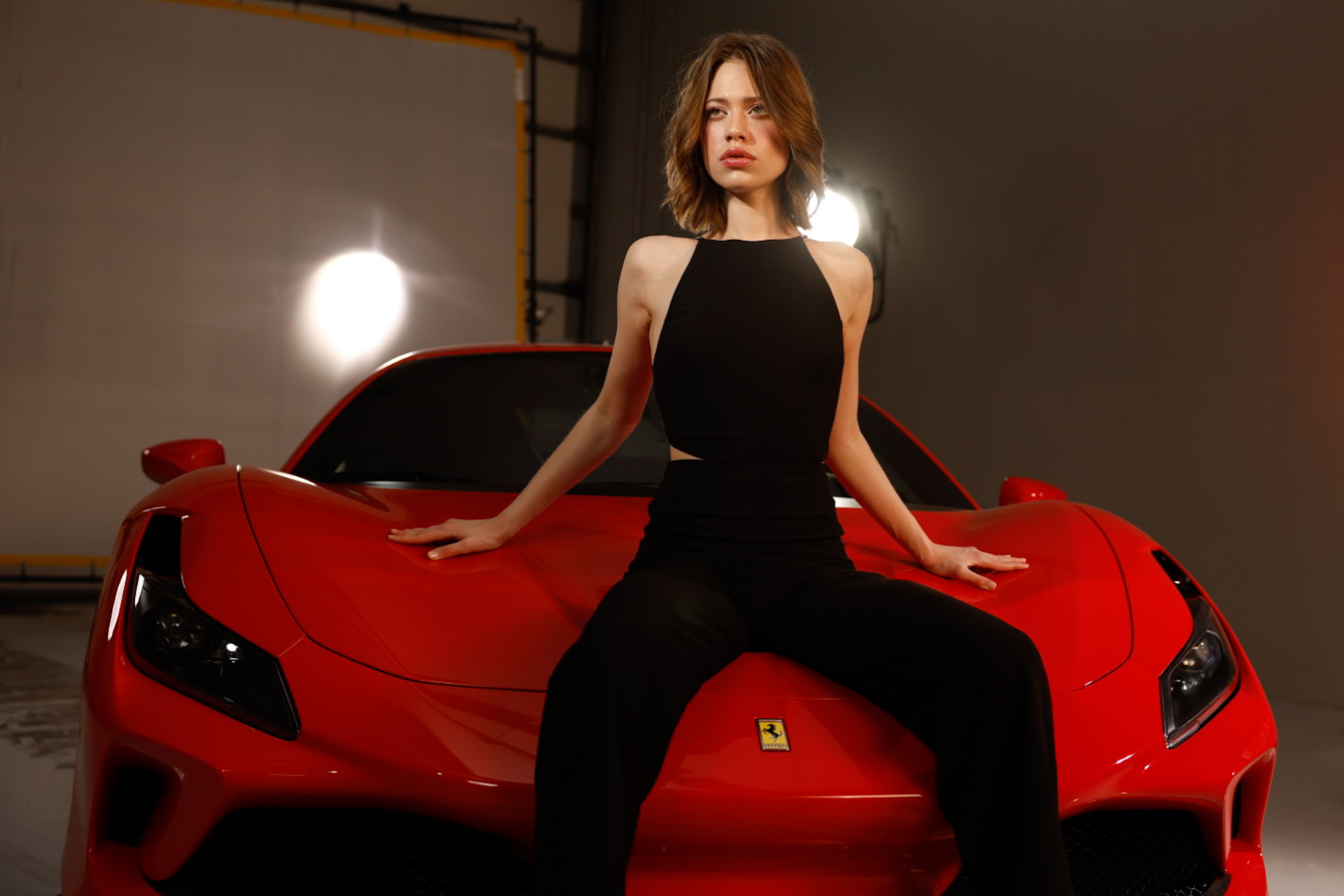 Elegant Woman Posing on Luxury Red Sports Car · Free Stock Photo