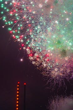Colorful fireworks illuminate Düsseldorf's night sky, creating a stunning visual spectacle.