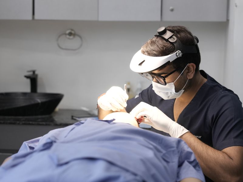Skin treatment session at clinic