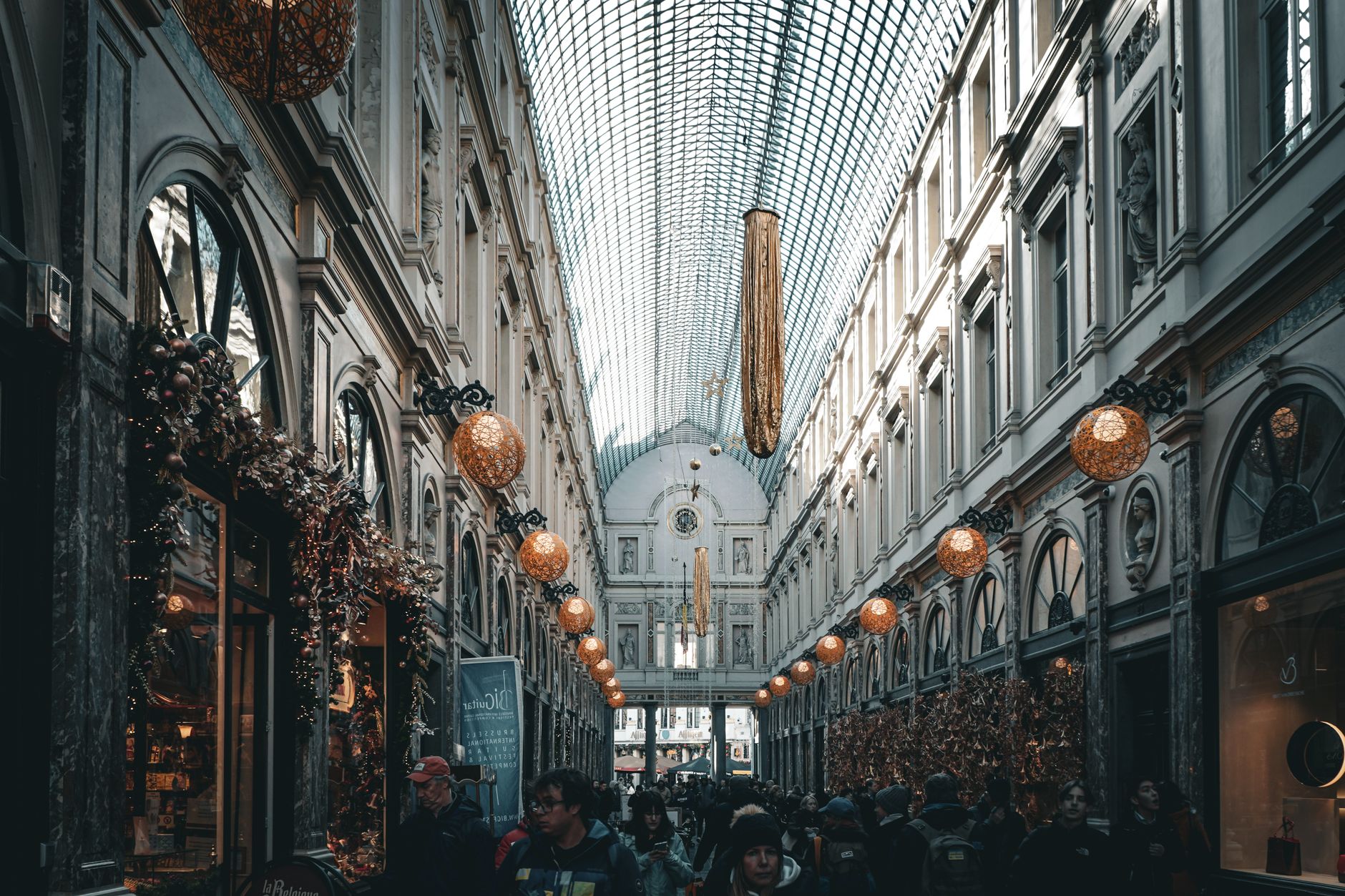 The Galeries Royales Saint-Hubert arcade with its 1847 iron-and-glass vault overhead
