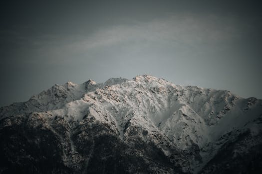 A stunning view of snow-capped Himalayan peaks captured at dusk, showcasing nature's beauty.