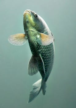 Detailed image of a gray fish swimming underwater in Středočeský Kraj, Czech Republic.