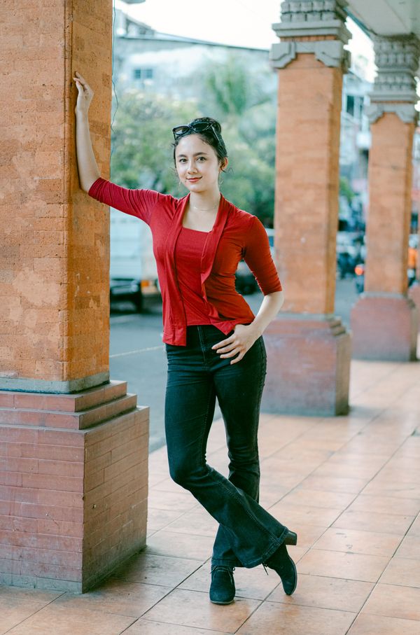 Red Blouse and Black Jeans for NYE Dinner