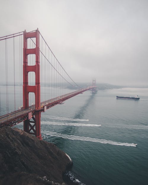 Free Photograph of the Golden Gate Bridge Surrounded by Fog Stock Photo