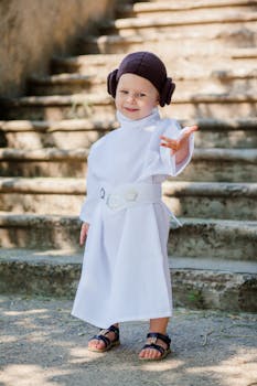 阳光明媚的日子里，穿着主题服装的孩子在户外微笑