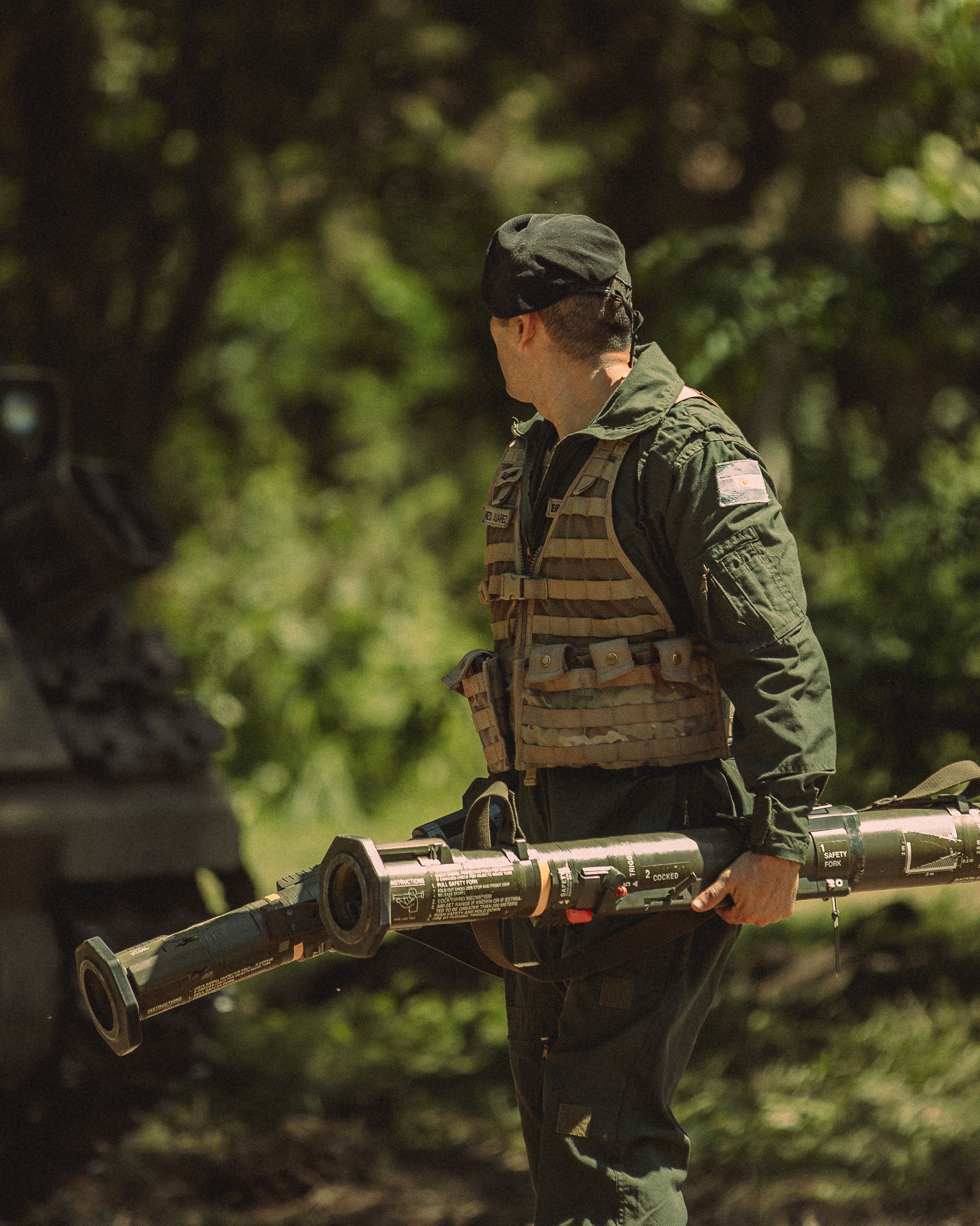 Soldier in tactical gear during military exercises in Argentina.