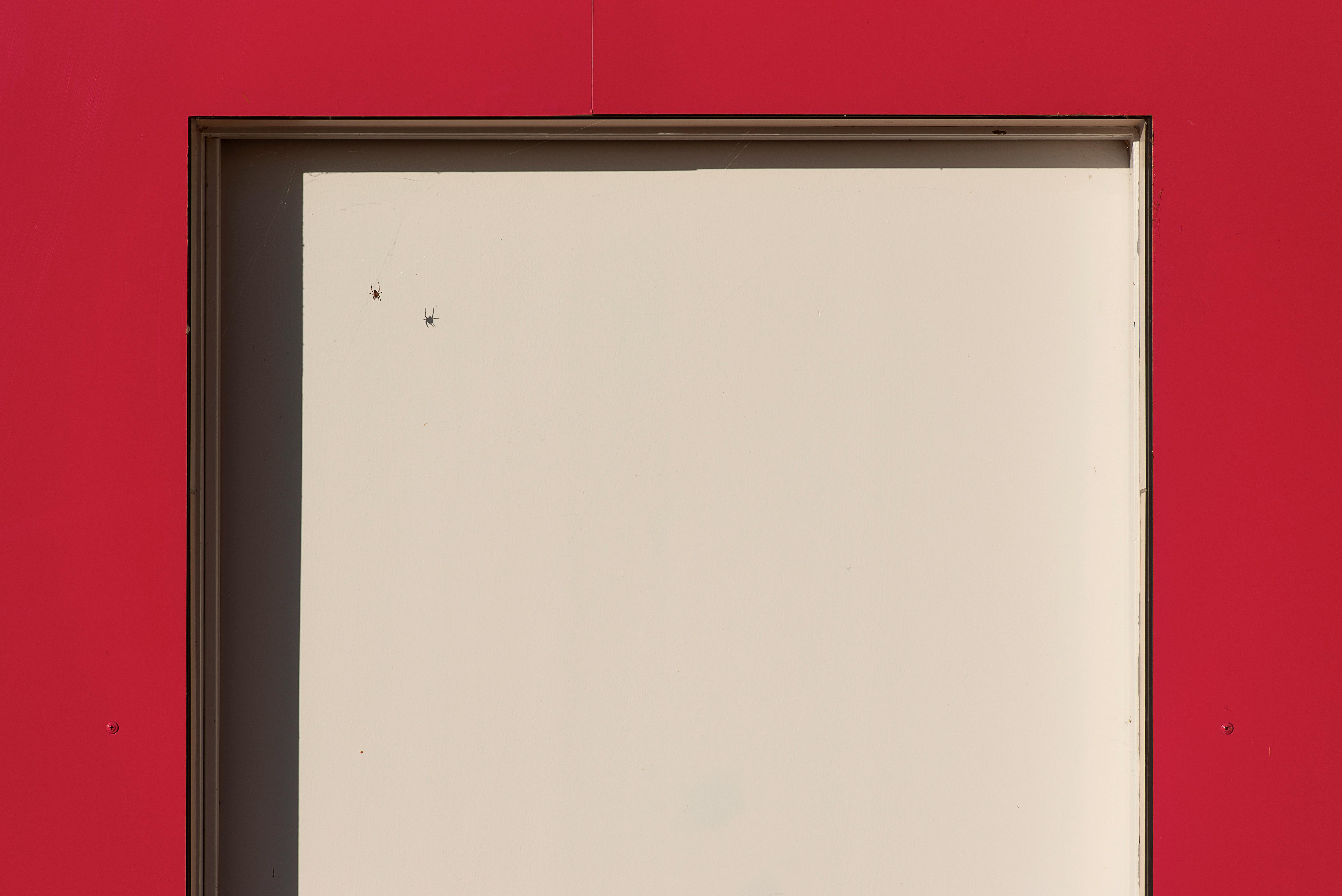 bezplatná Minimalistický architektonický snímek červených a béžových dveří s geometrickou kompozicí. Základová fotografie