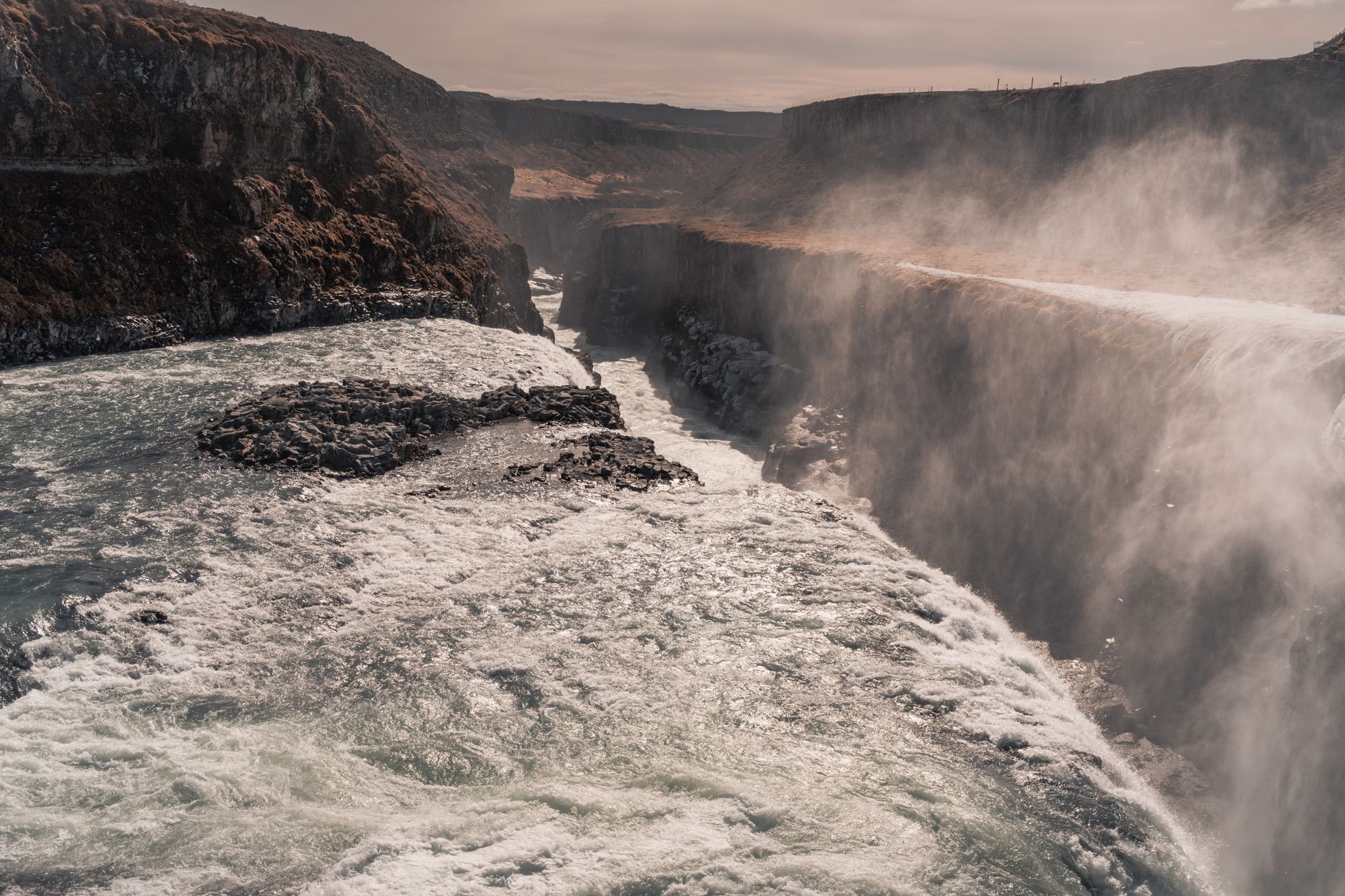 Deep canyon walls of Jokulsargljufur with river below