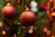 Red Christmas Baubles in Tilt Shift Lens