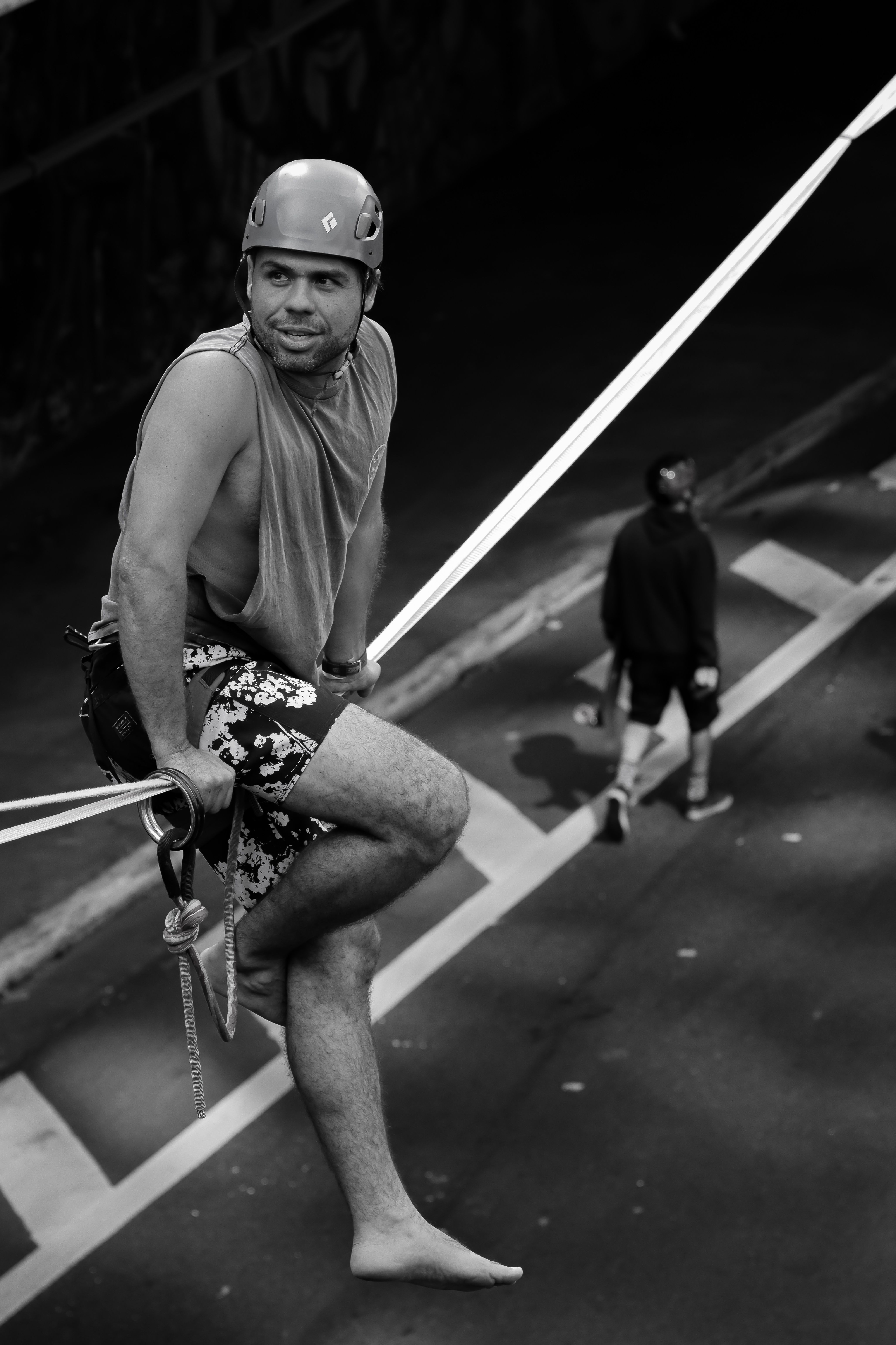 Urban Rappelling Adventure in Black and White · Free Stock Photo