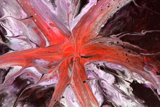 Dynamic abstract fluid art featuring bold red and purple swirls, showcasing vibrant color movement.
