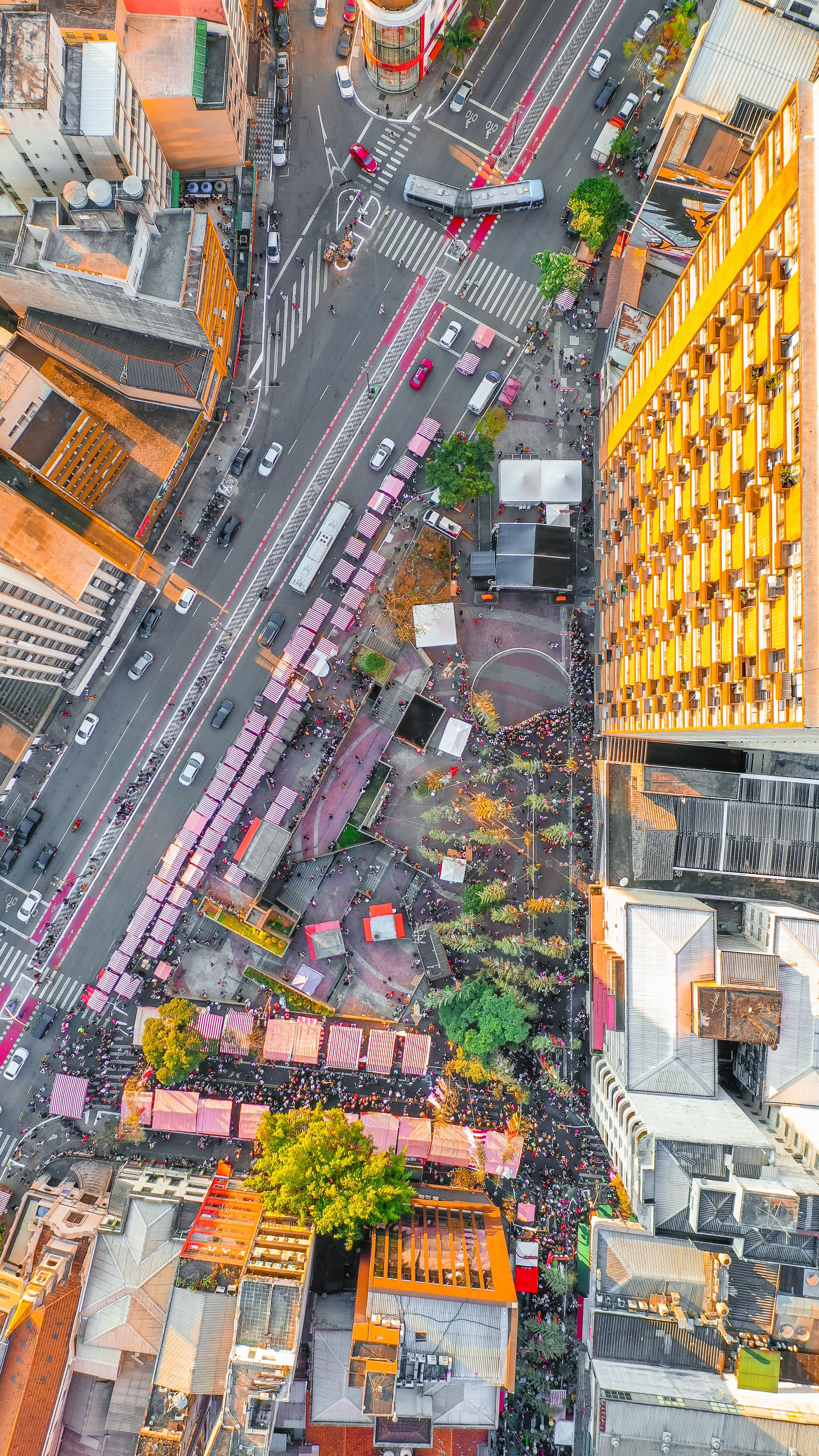 Vibrant Urban Aerial View with Busy Intersection · Free Stock Photo