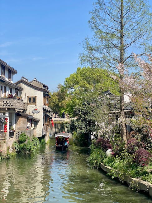 Charming canal scene in traditional Chinese town