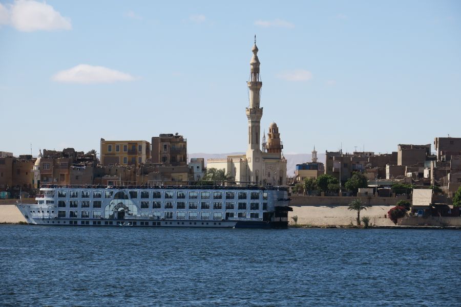Feluccas on the Nile at Aswan with Elephantine Island