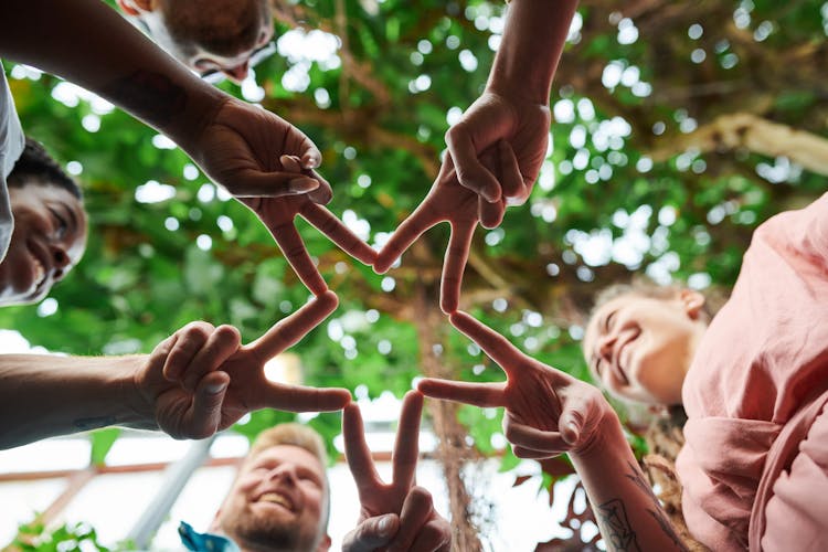 Low Angle Photo Of People's Fingers Doing Star Shape