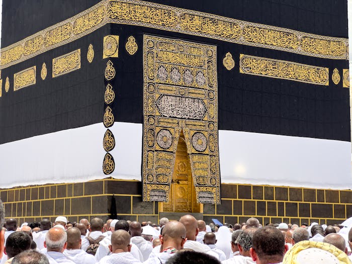 Pilgrims gather around the Kaaba in Mecca