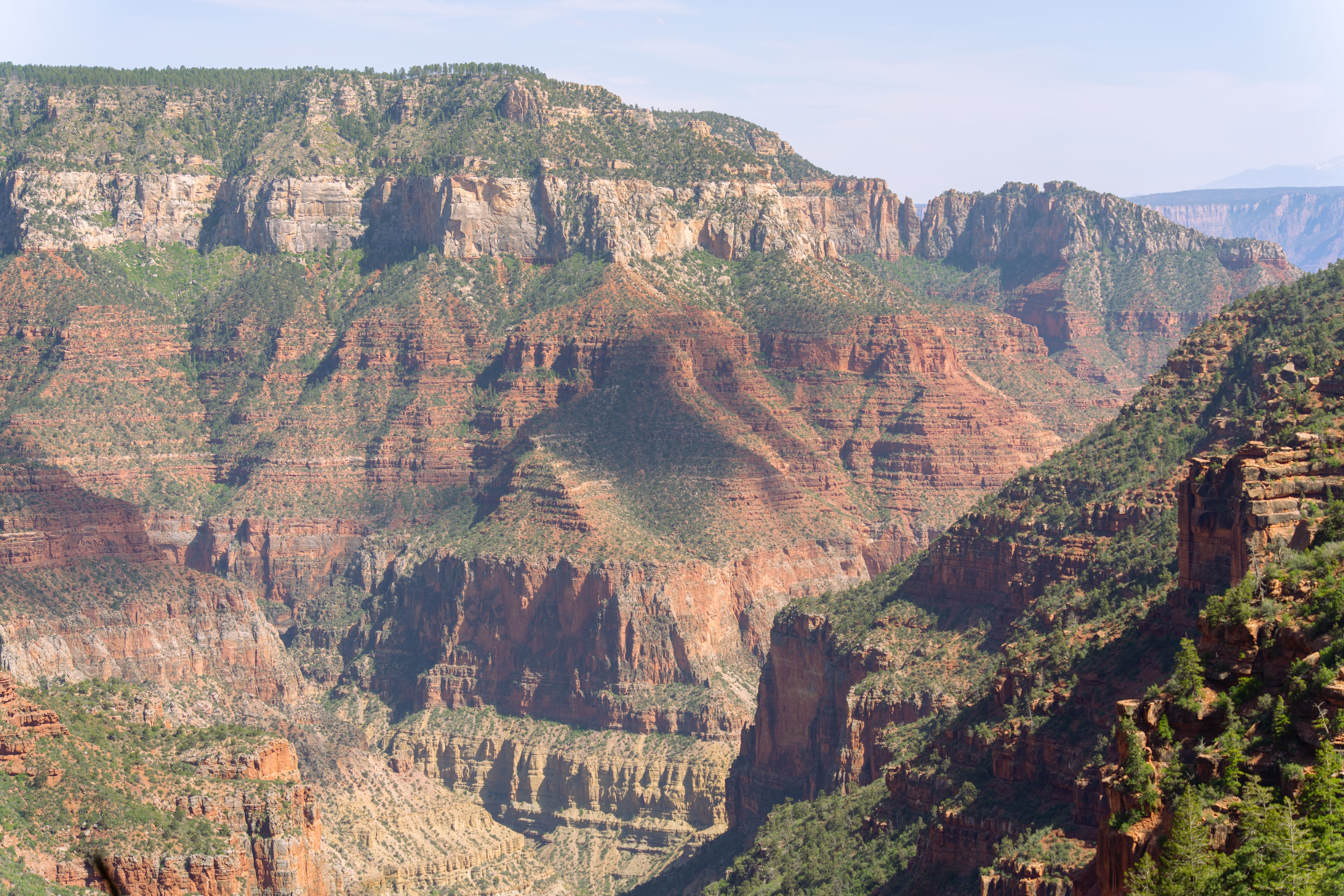A wide view across the Grand Canyon from rim to rim