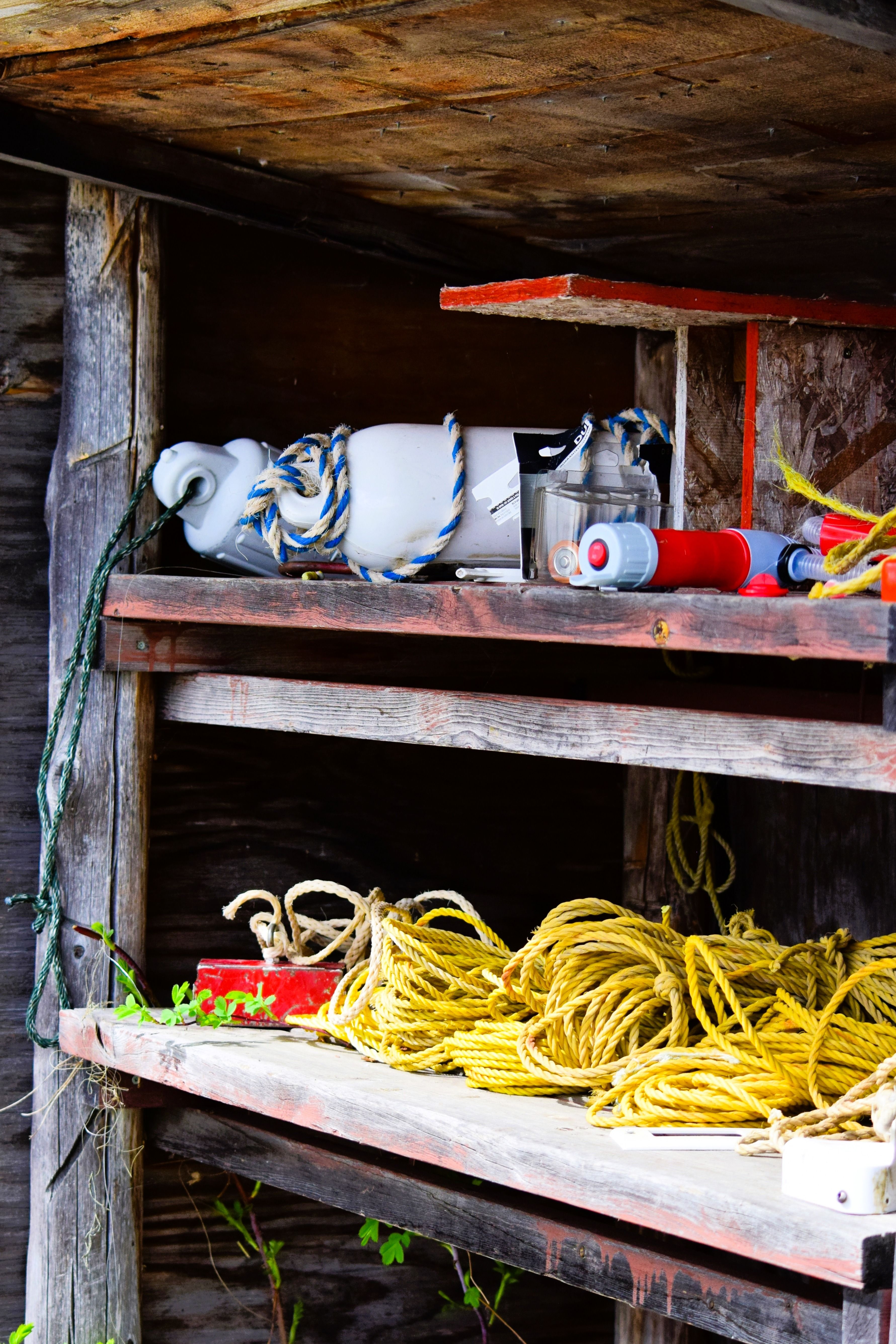 Rustic Wooden Shelf with Boating Equipment · Free Stock Photo